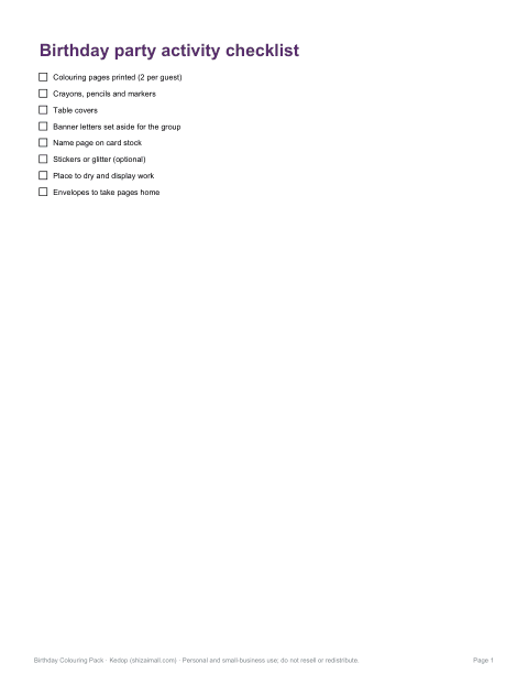 Preview of the first page of Activity checklist (PDF/DOCX)
