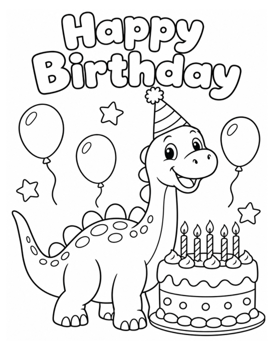 Preview of Birthday Coloring Page Dinosaur