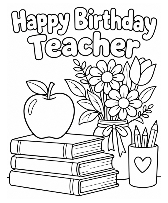 Preview of Happy Birthday Coloring Page for Teacher